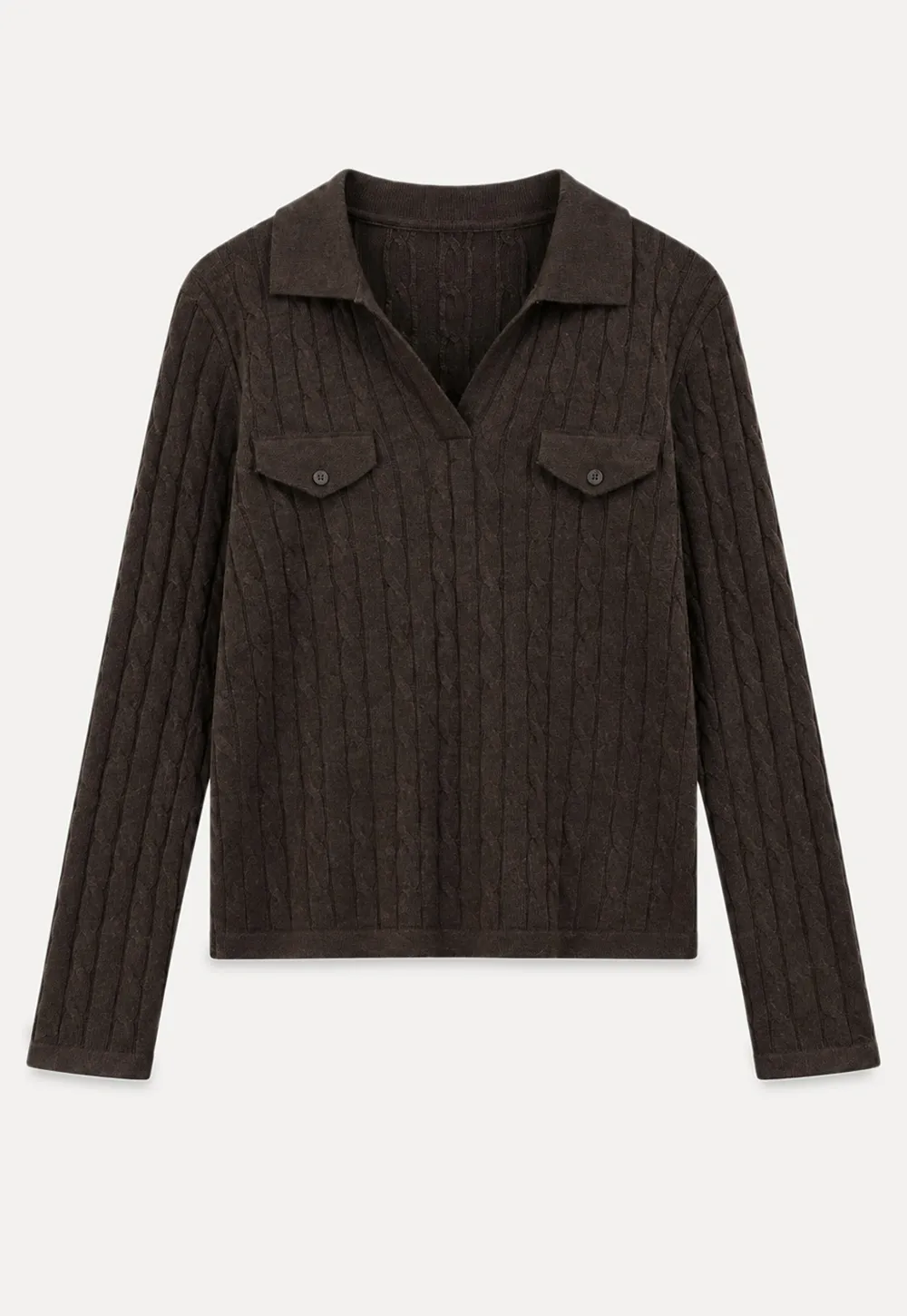 Ribbed Knit Cardigan with Collar and Patch Pockets