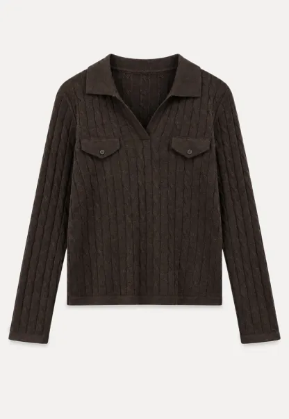 Ribbed Knit Cardigan with Collar and Patch Pockets