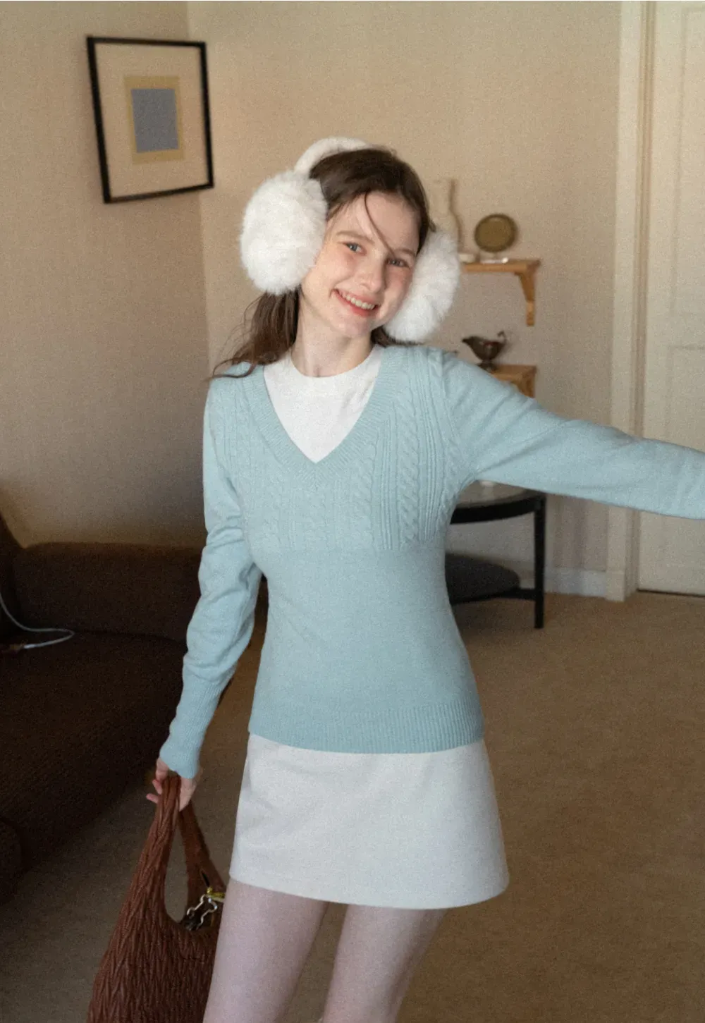 V Neck Long Sleeve Knit Sweater