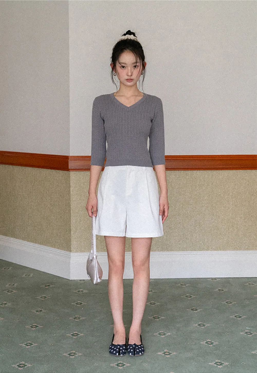 V Neck Ribbed Knit Crop Top