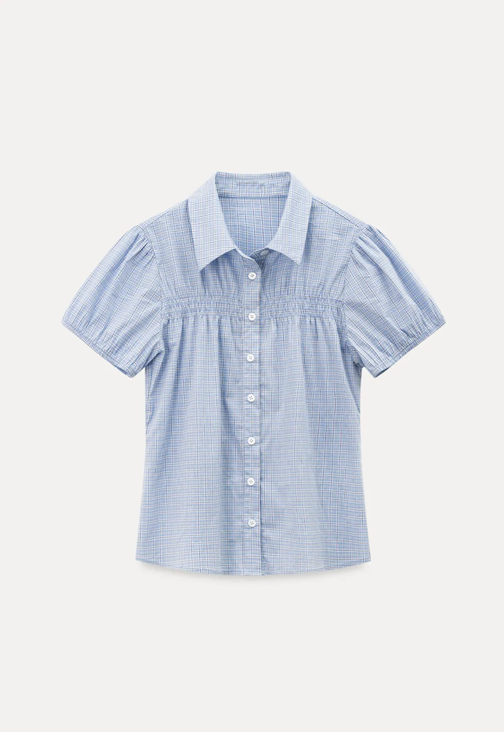 Short Sleeve Button Up Shirt with Pleated Detail