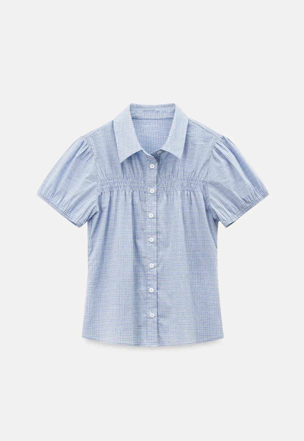 Short Sleeve Button Up Shirt with Pleated Detail