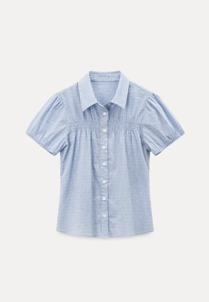Short Sleeve Button Up Shirt with Pleated Detail