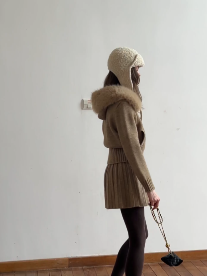 Zip Sweater and Pleated Skirt Combo