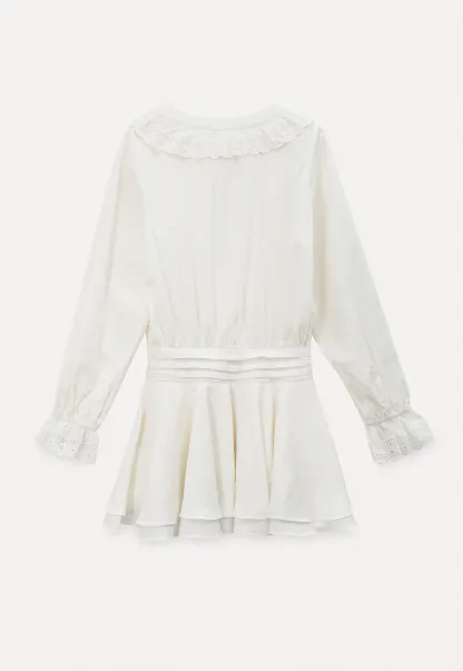 Long sleeve dress with lace collar and tie front