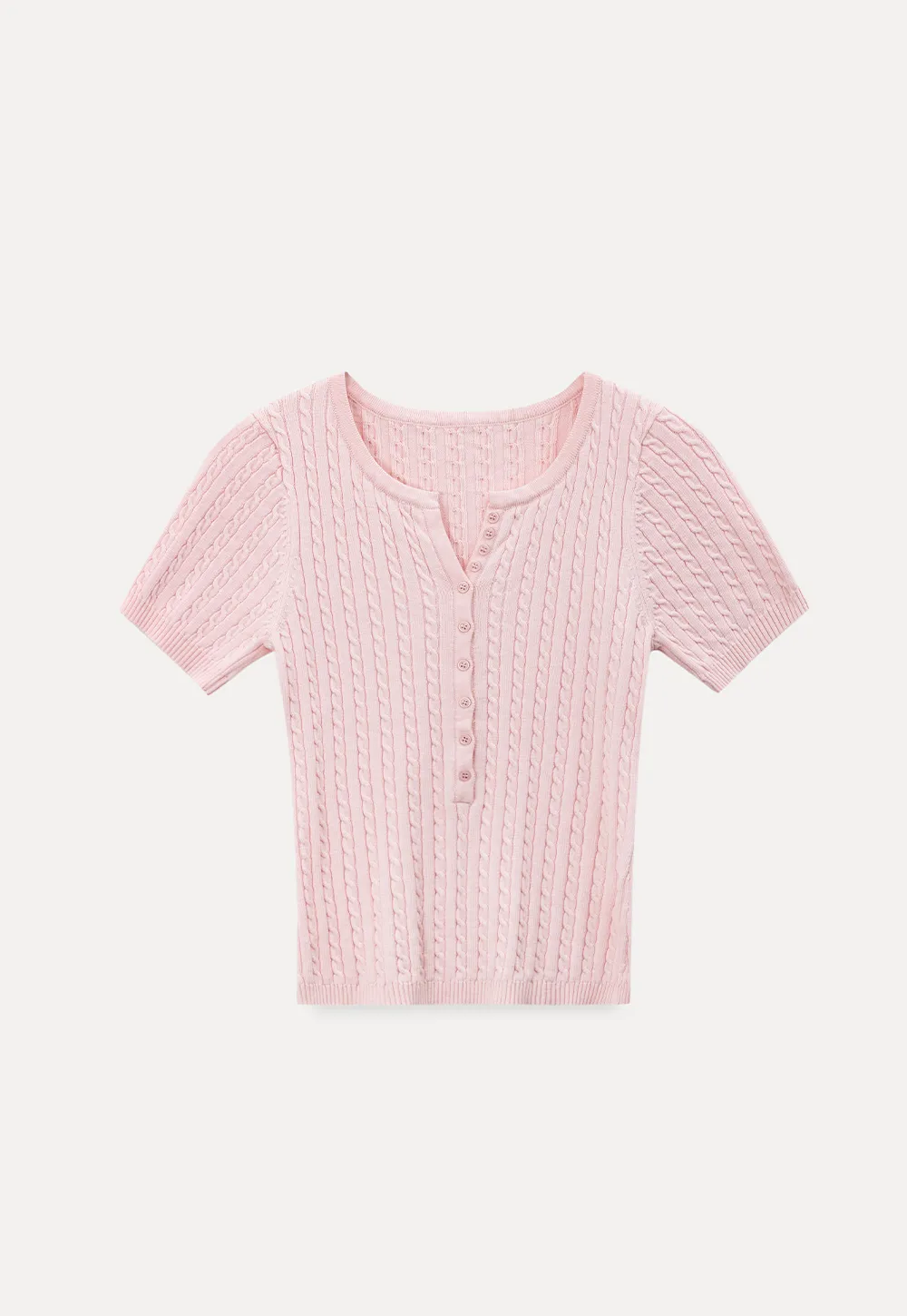 Cable Knit Short Sleeve V Neck Sweater