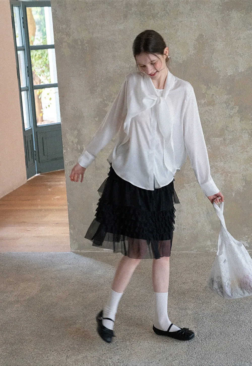 Tiered Ruffled Sheer Skirt with Drawstring Waist