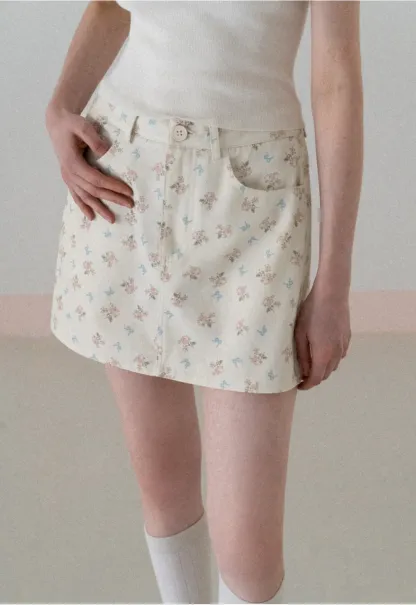 Floral Print Mini Skirt with Front Pockets