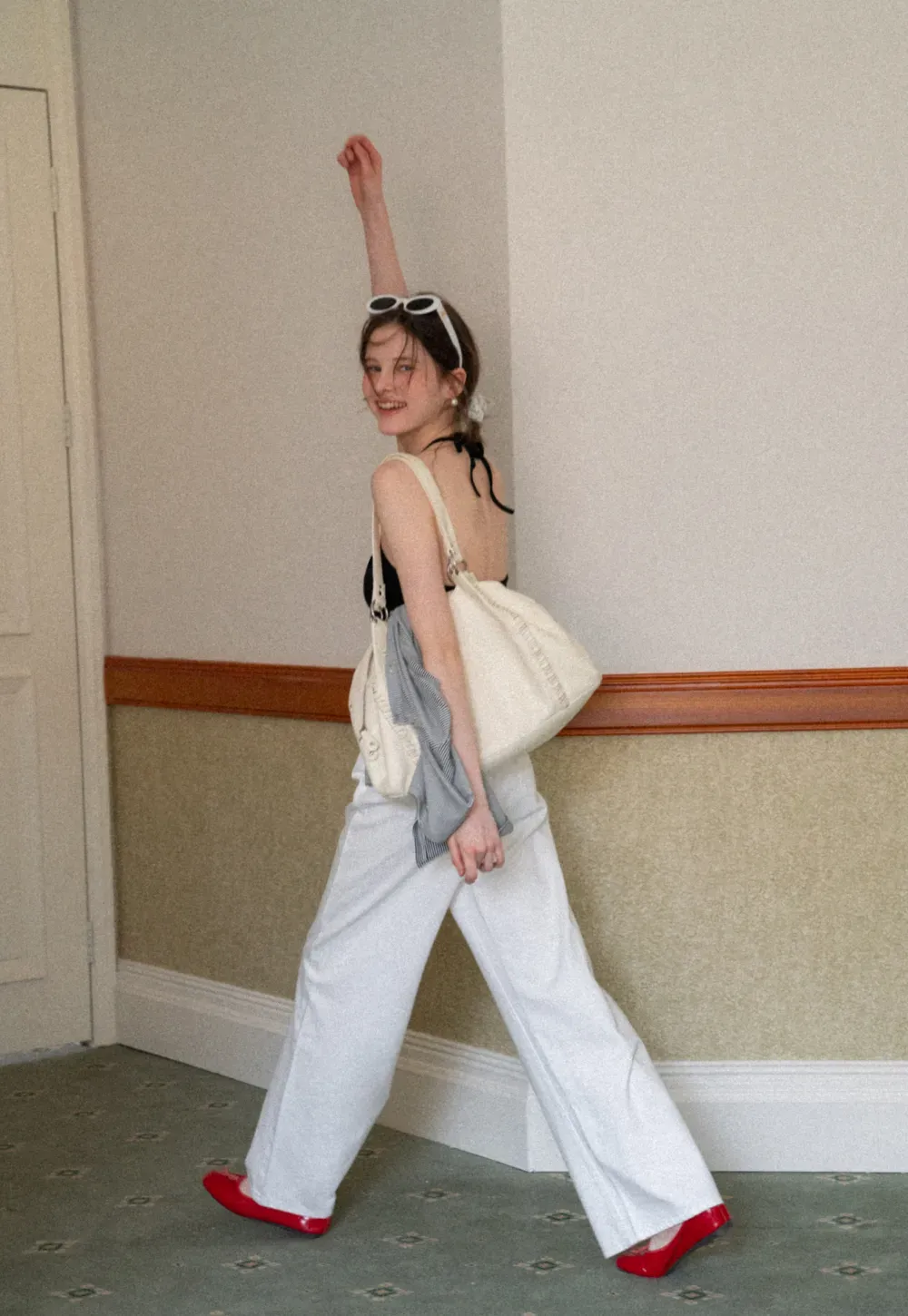 Wide leg high waist denim pants