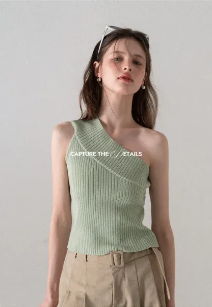 Asymmetrical Ribbed Knit Sleeveless Top