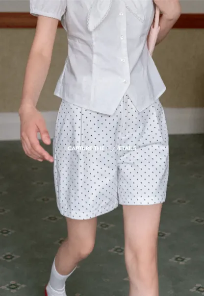 Polka Dot Shorts with Pleated Design