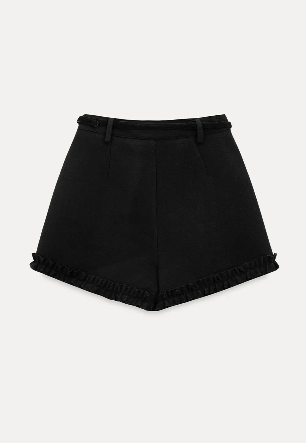 High waist shorts with ruffle hem and belt design