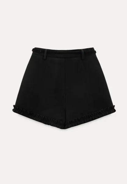 High waist shorts with ruffle hem and belt design