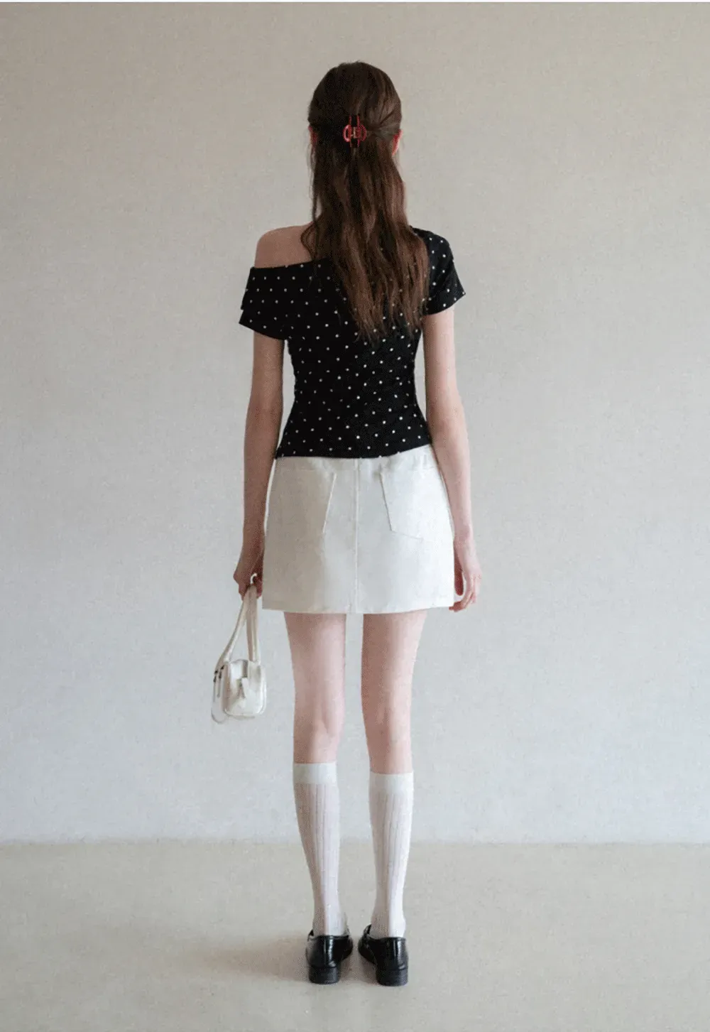 Polka dot off shoulder short sleeve tops