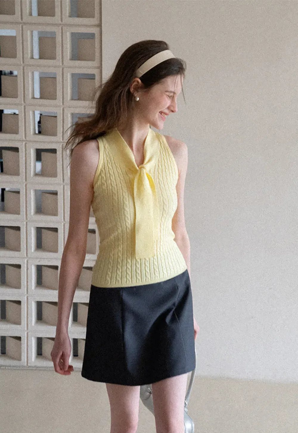 Knit Sleeveless Top with Front Bow Detail