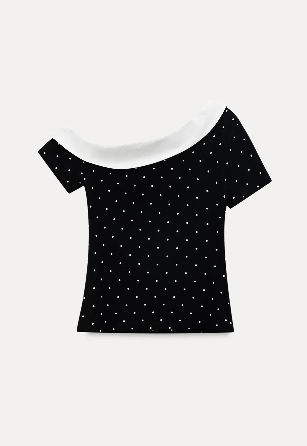 Polka dot short sleeve top with Peter Pan collar