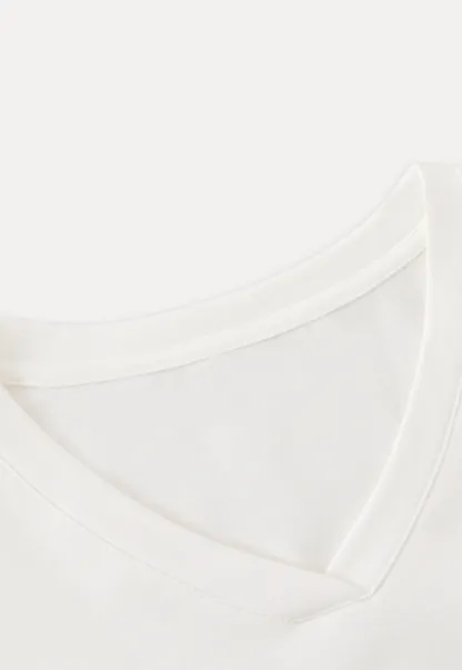 Women White V-Neck Long Sleeve Top