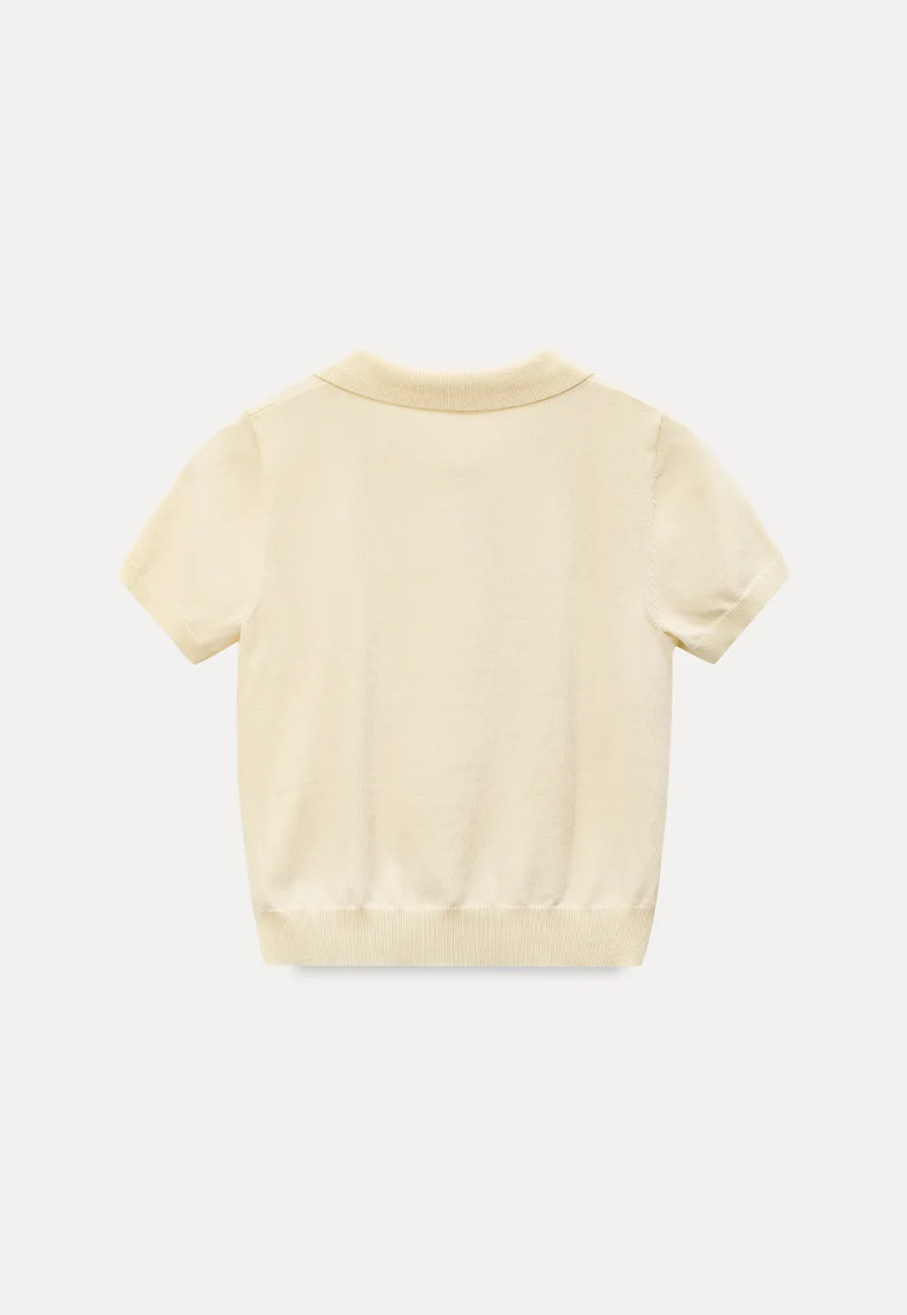 Short Sleeve Knit Top with Collar and Drawstring