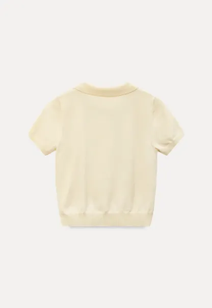 Short Sleeve Knit Top with Collar and Drawstring