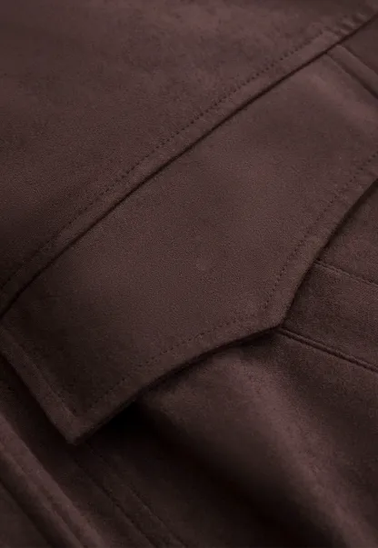 Women Fuzzy Collar Suede Jacket Warm Outerwear