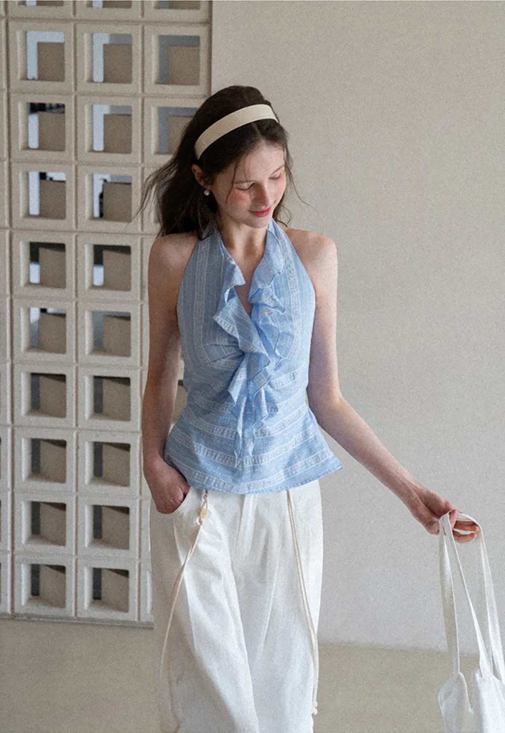 Halter Neck Top with Ruffled Detail