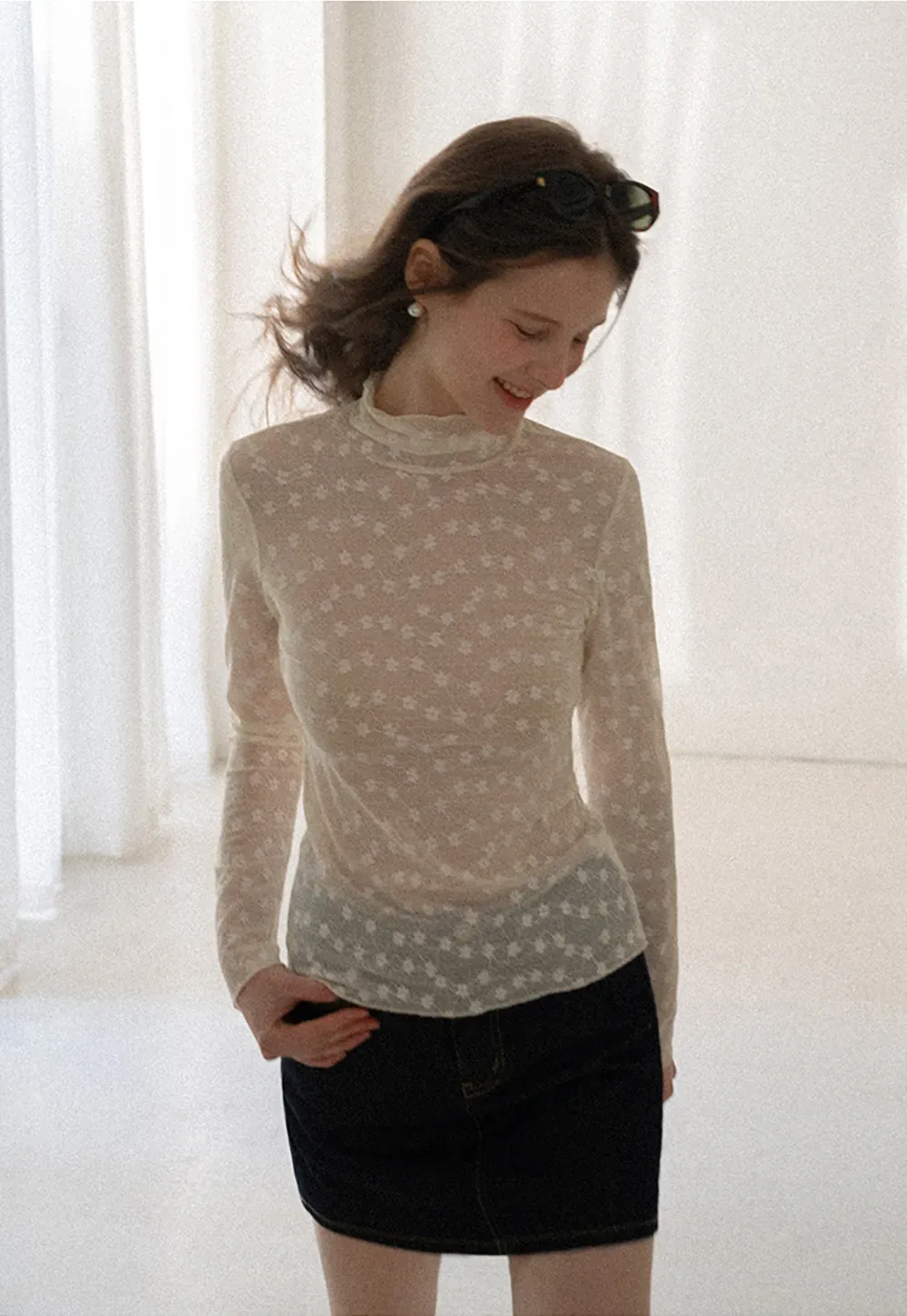 Sheer Star Print Long Sleeve Top