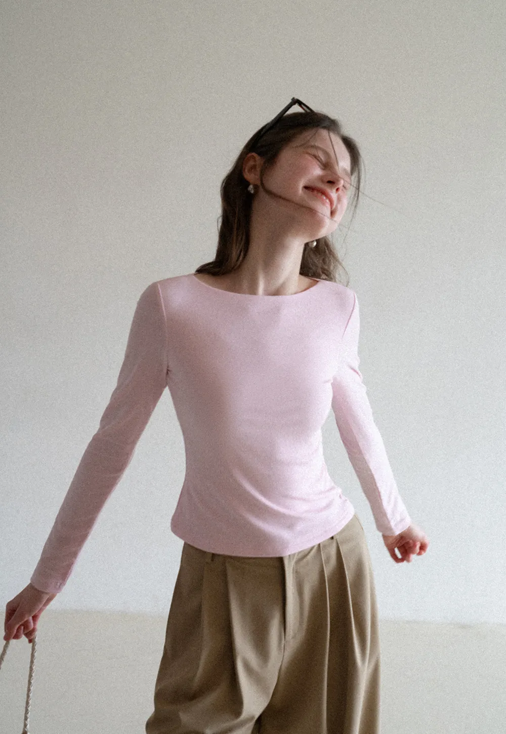 long sleeve boat neck slim fit top