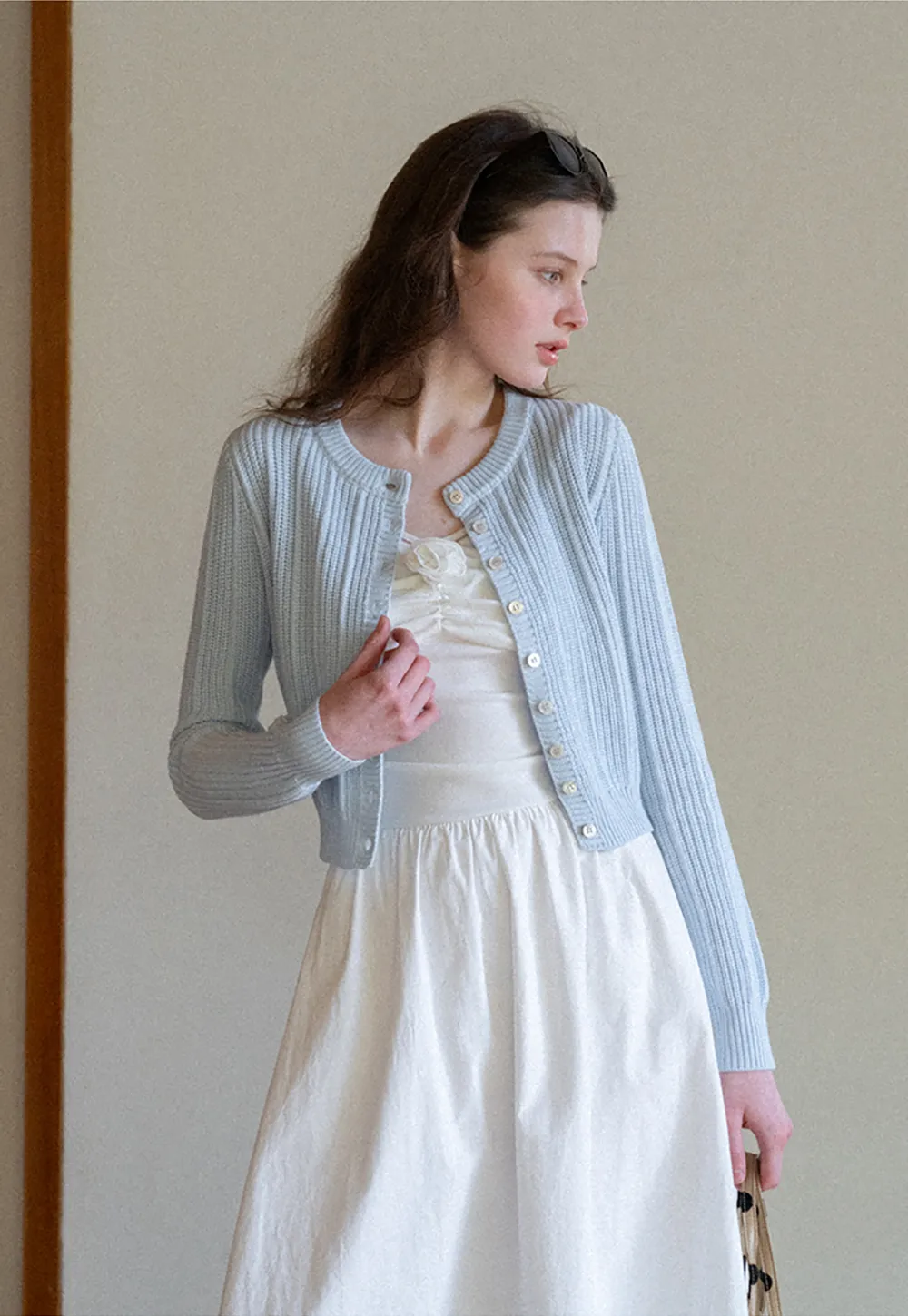 Ribbed Knit Cardigan with Button Closure