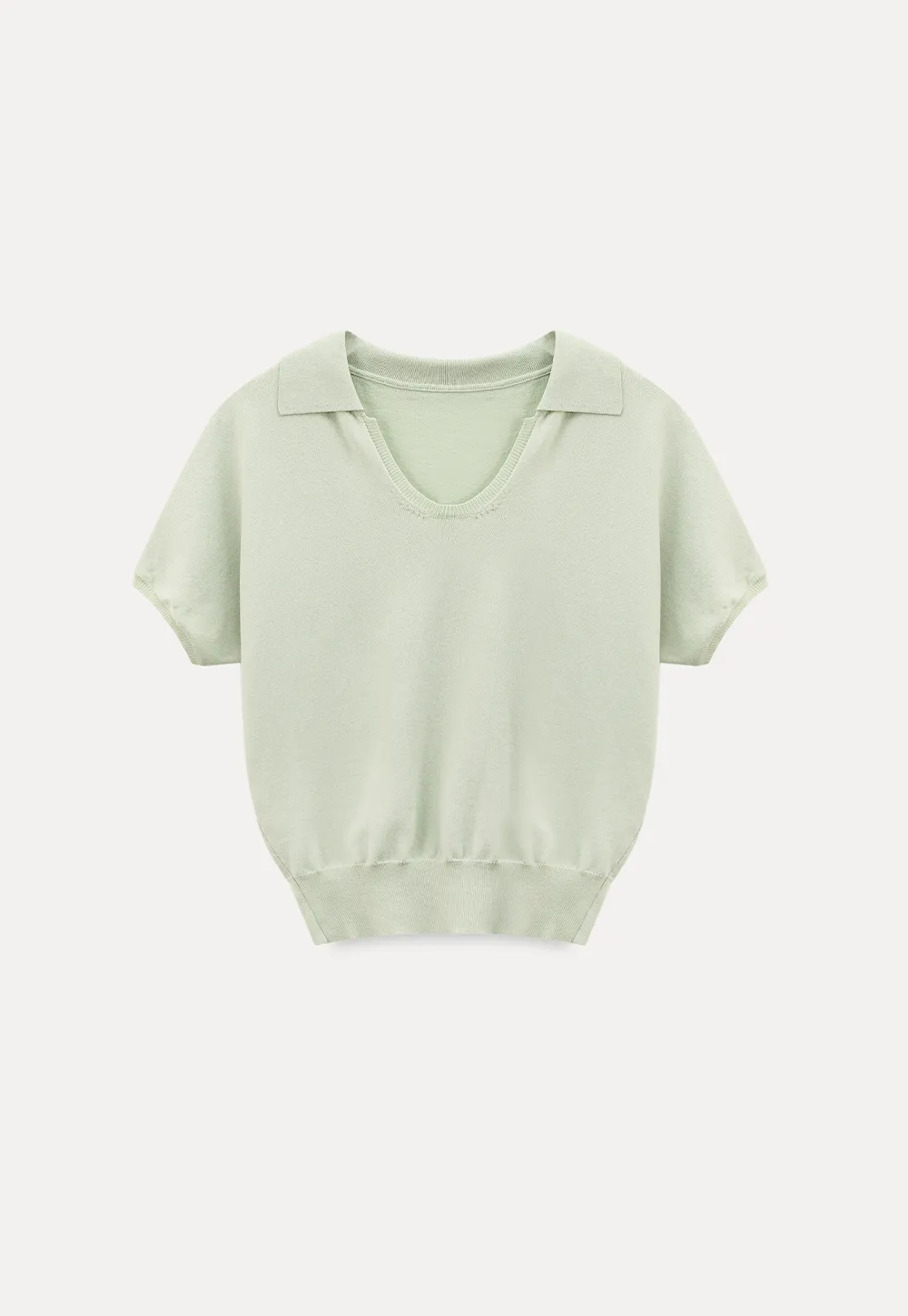 V Neck Short Sleeve Knit Sweater with Collar