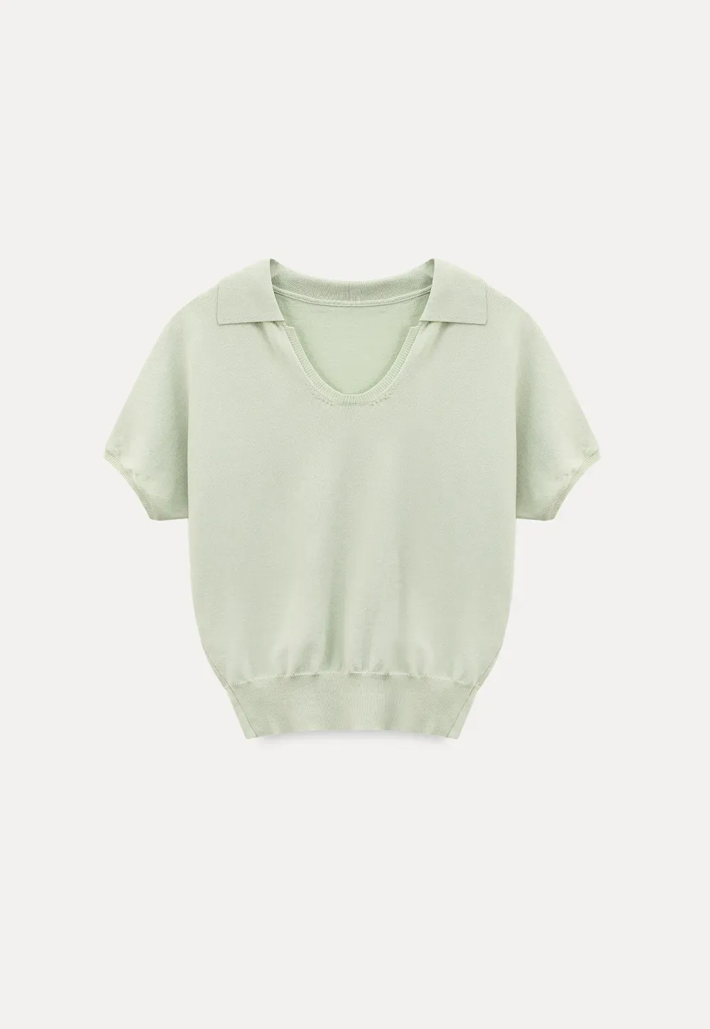 V Neck Short Sleeve Knit Sweater with Collar