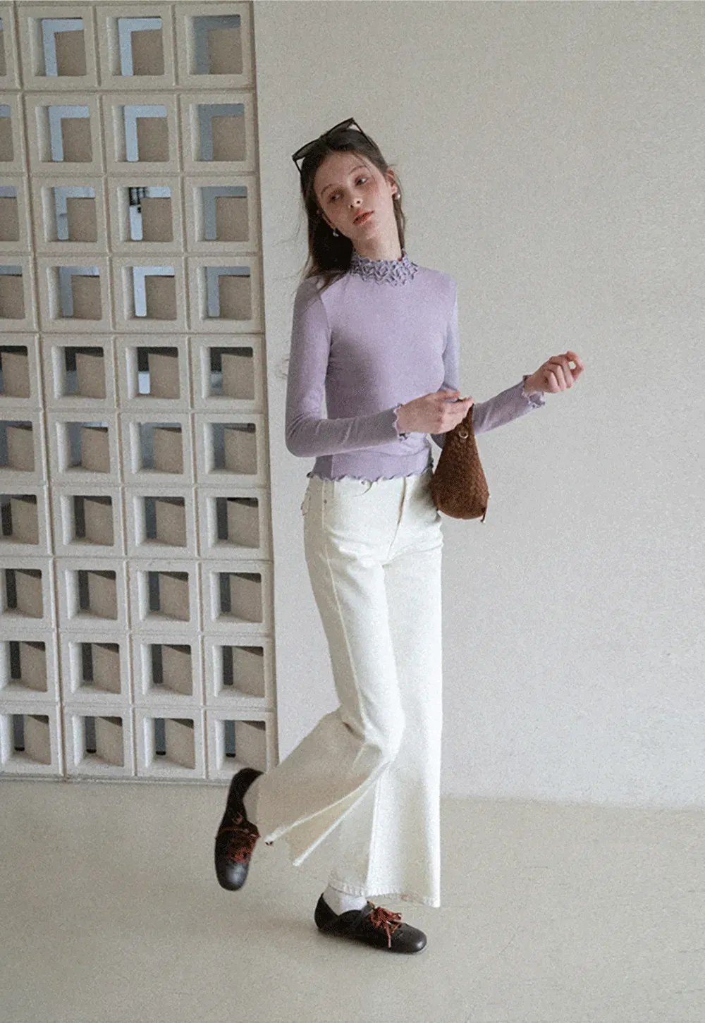 Elegant High Neck Long Sleeve Top with Ruffle Detail