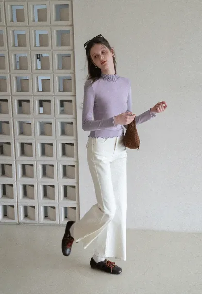 Elegant High Neck Long Sleeve Top with Ruffle Detail