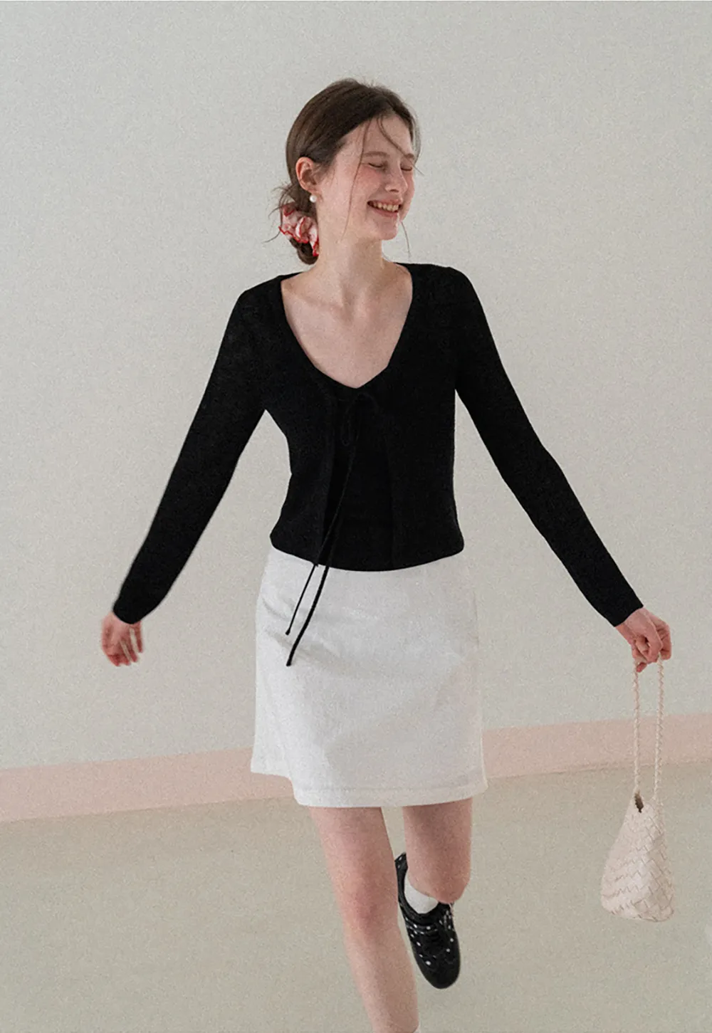 V Neck Long Sleeve Knit Cardigan with Front Tie