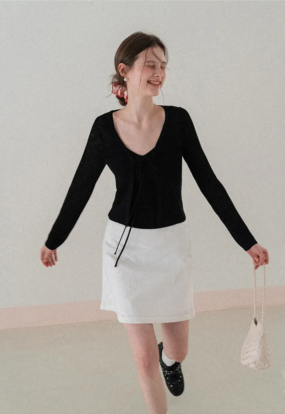 V Neck Long Sleeve Knit Cardigan with Front Tie