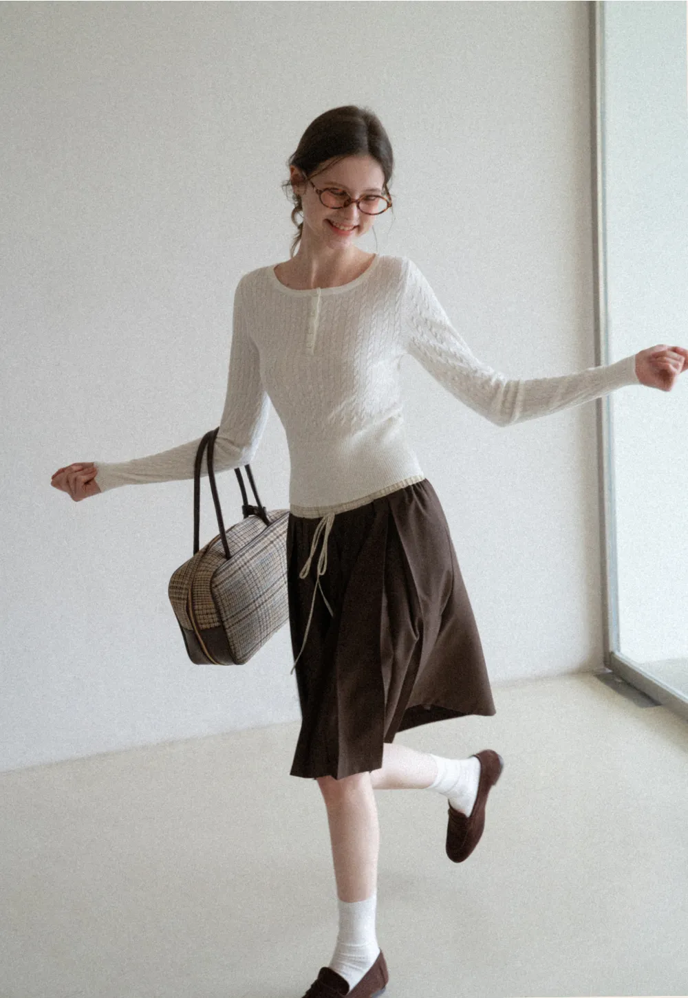 Cable Knit Long Sleeve Sweater with Button Detail