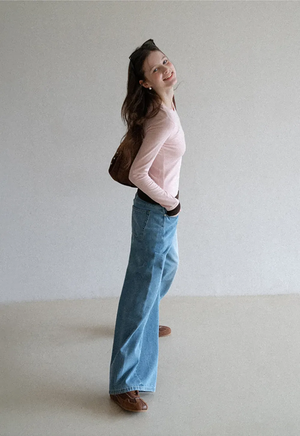 Long sleeve round neck layered t shirt design top