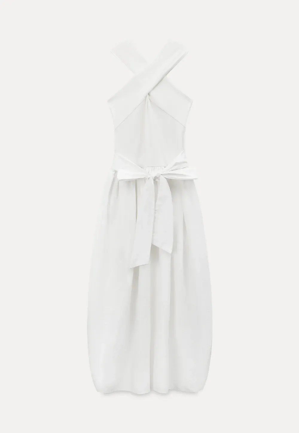 Halter Neck A Line Midi Dress with Pleated Skirt