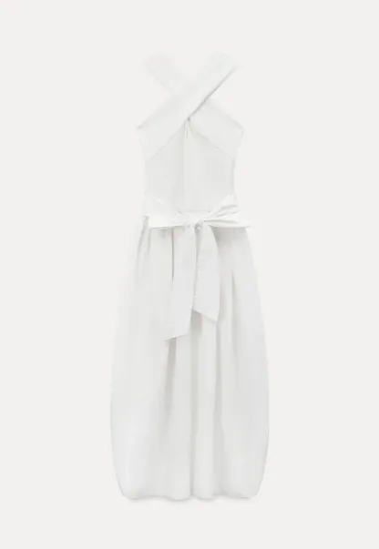 Halter Neck A Line Midi Dress with Pleated Skirt