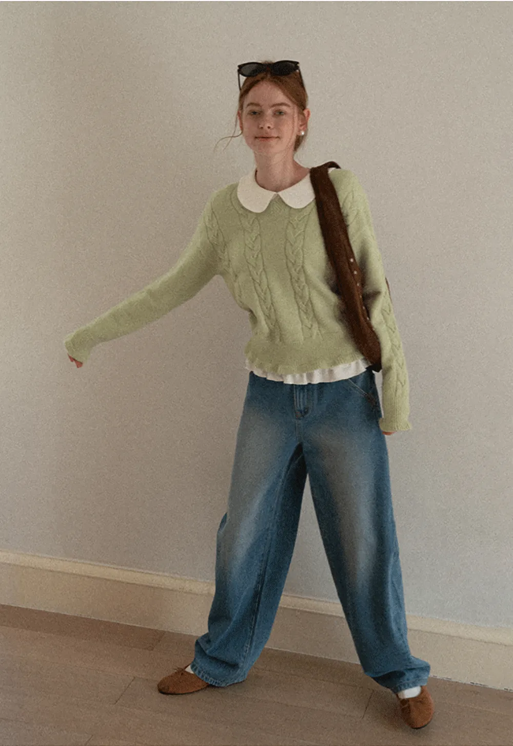 Elegant Long Sleeve Top with Ruffled Hem and Collar Design