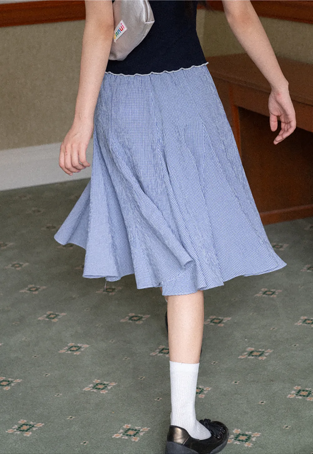 Gingham Pleated Flared Skirt