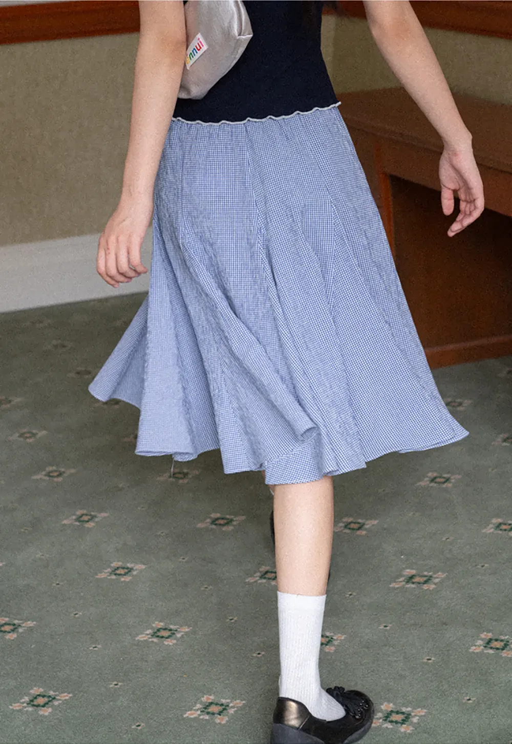 Gingham Pleated Flared Skirt