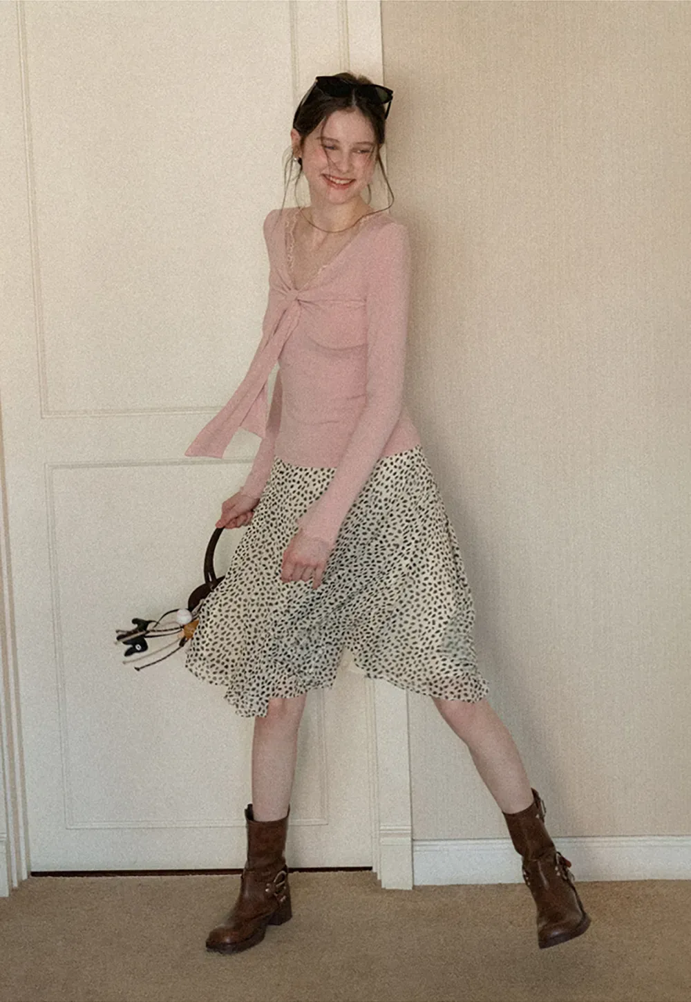 Flowing hem leopard print skirt with ruffle details