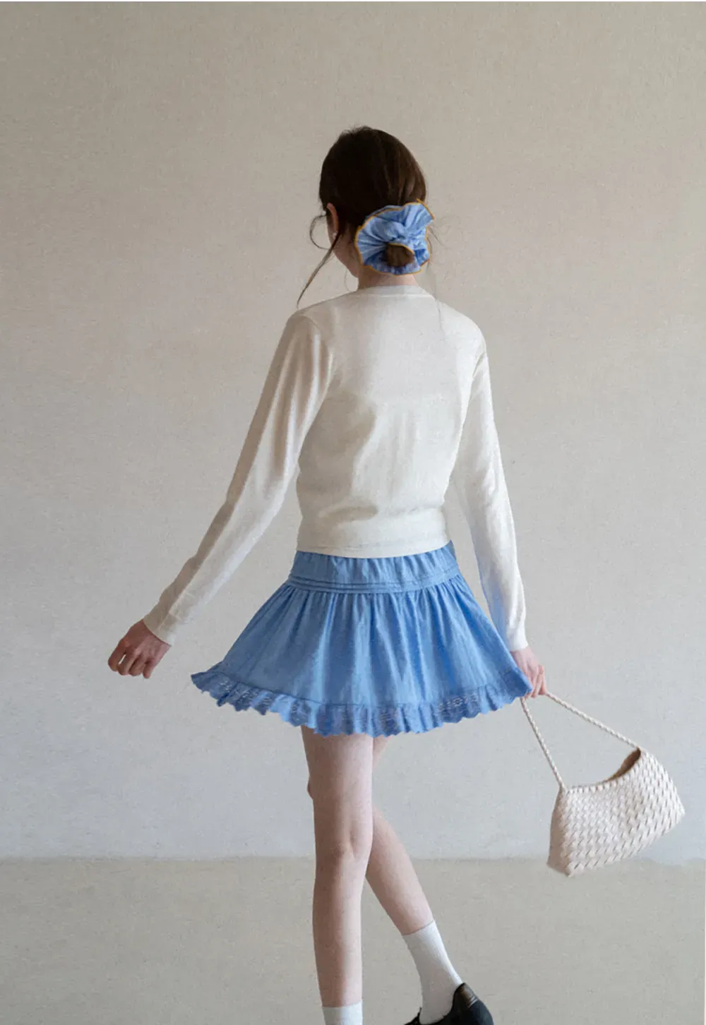 Eyelet Trimmed Tiered Skirt with Ruffled Hem