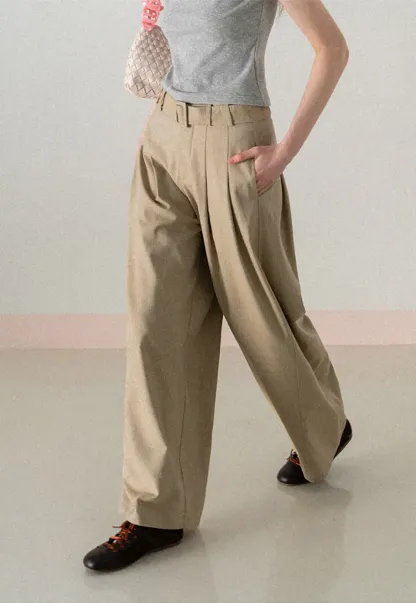 Wide Leg Pleated Casual Pants with Belt