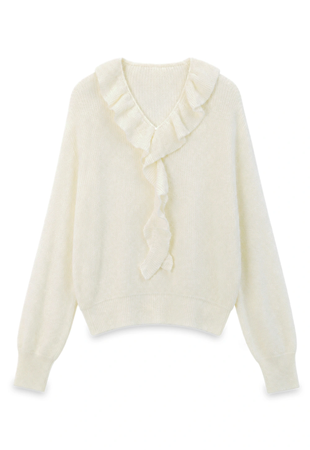 Ruffled V Neck Knit Sweater