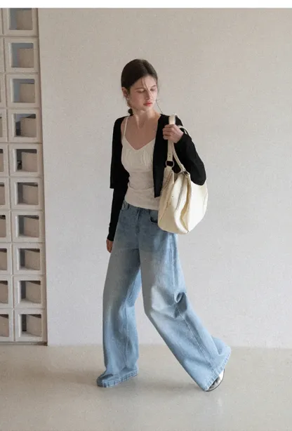 Wide leg high waist denim jeans with belt