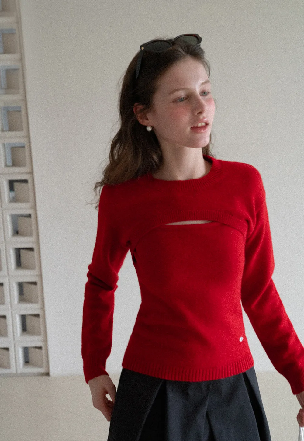 Cutout Detail Round Neck Knit Sweater