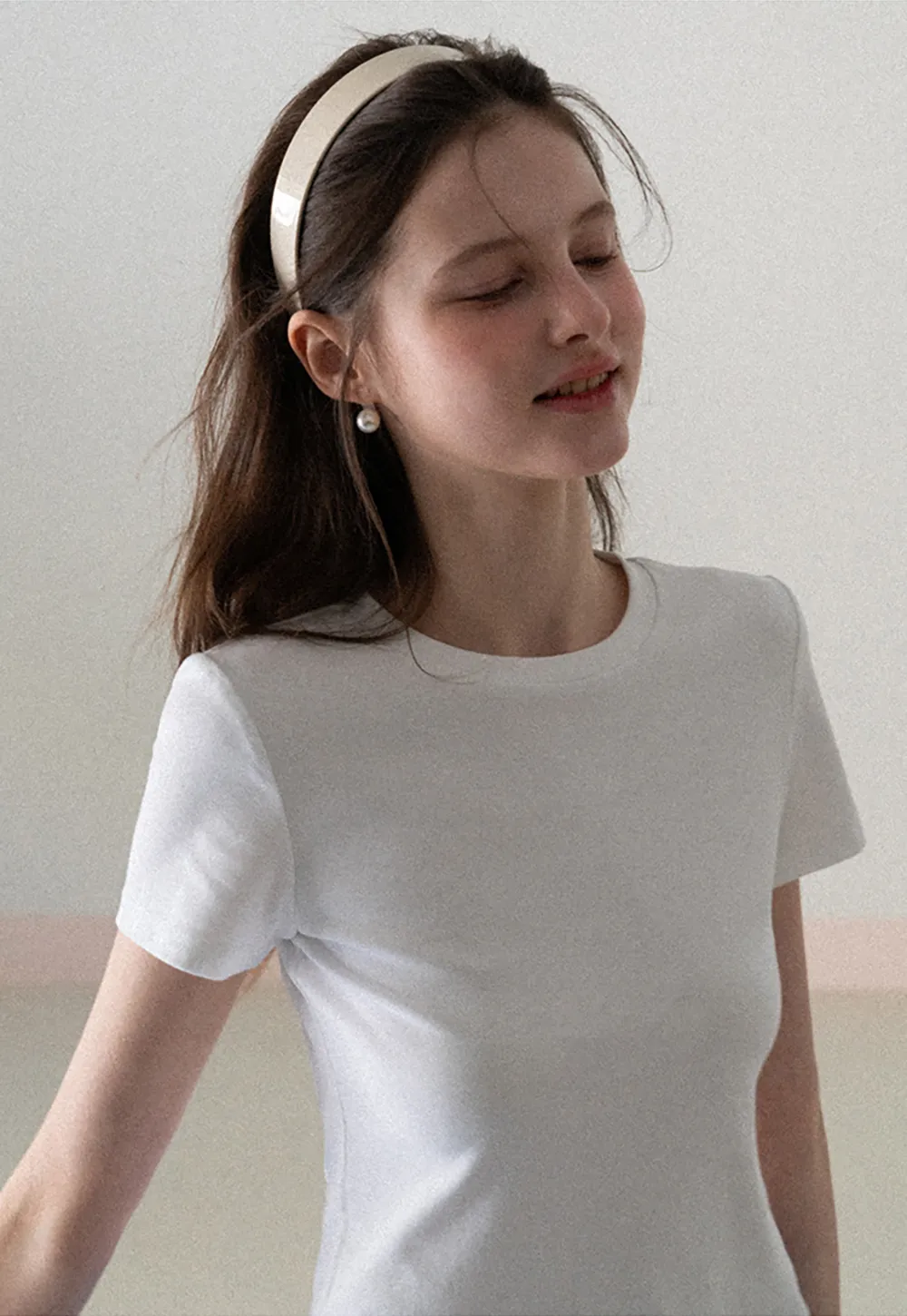 Short Sleeve Crew Neck T Shirt with Sheer Scarf Detail