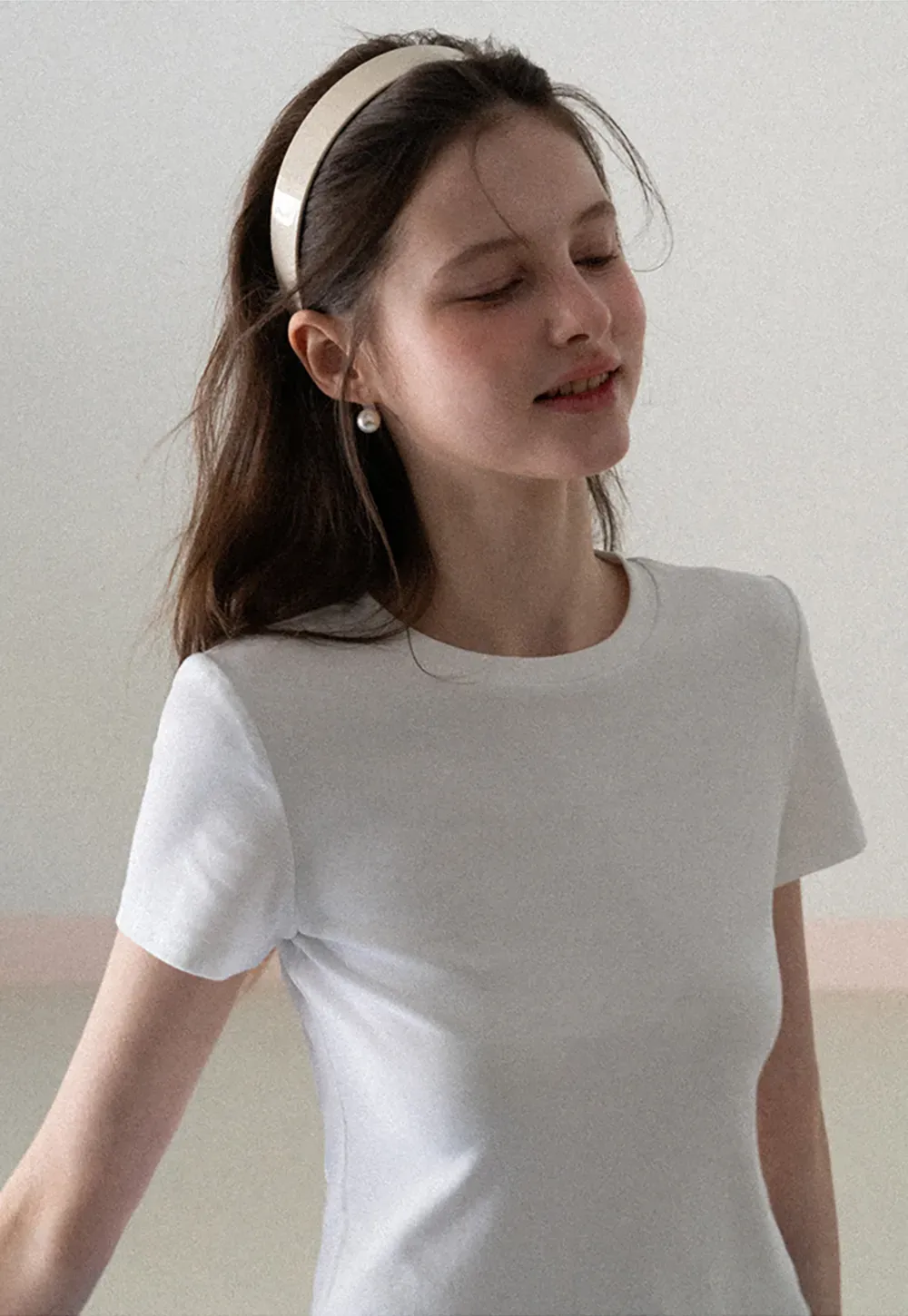 Short Sleeve Crew Neck T Shirt with Sheer Scarf Detail