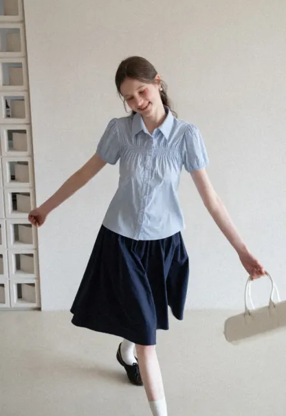 A-line pleated midi skirt with waistband